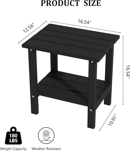 HDPE Outdoor Side Table, Small Patio Table, Weather Resistant Adirondack End Table for Outside, Balcony, Deck, Poolside, Black