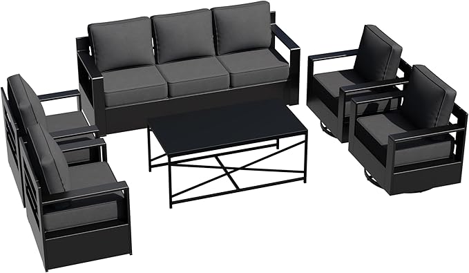 Outdoor Aluminum Furniture Set, 6-Piece Patio Conversation Set, 2 Swivel Chairs, 2 Chairs, 1 Sofa and 1 Table - Photo 1