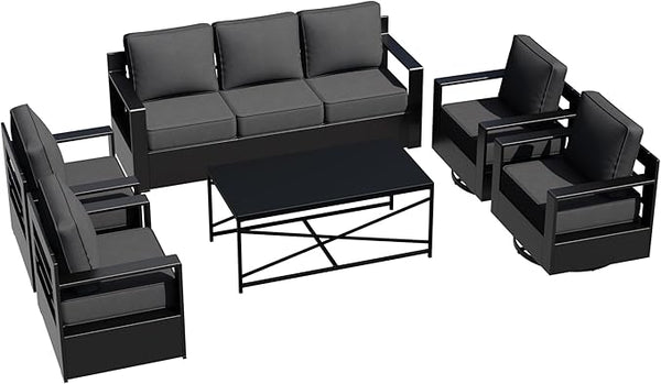 Outdoor Aluminum Furniture Set, 6-Piece Patio Conversation Set, 2 Swivel Chairs, 2 Chairs, 1 Sofa and 1 Table - Photo 1