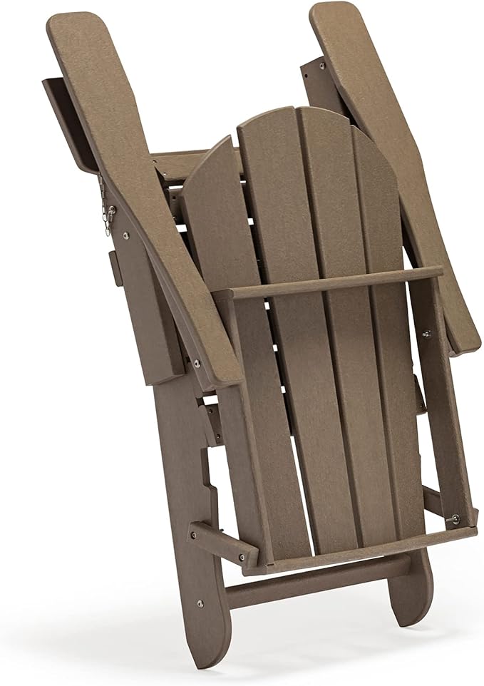 WO Home Furniture 3pc Set - HDPE Poly Adirondack Chair with Ottoman/Footrest and Square Side Table, All Weather and UV Resistant for Outdoor Patio Backyard, Garden, Weathered Wood