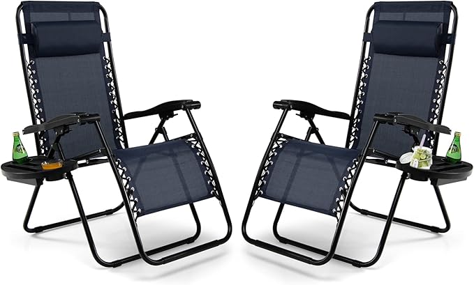Tangkula Set of 2 Zero Gravity Chair, Folding Patio Lounge Chair Adjustable Outdoor Recliner with Cup Holder - Photo 1
