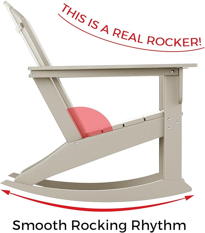 Costaelm Outdoor Adirondack Chair, All Weather Resistant Lawn Chairs Balcony Chair and Fire Pit Chairs, Deck Chairs Outdoor Porch Rocking Chair High Back HDPE Poly Lumber, Sand