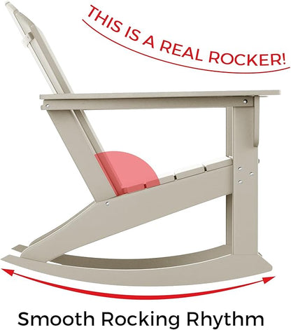 Costaelm Outdoor Adirondack Chair, All Weather Resistant Lawn Chairs Balcony Chair and Fire Pit Chairs, Deck Chairs Outdoor Porch Rocking Chair High Back HDPE Poly Lumber, Sand