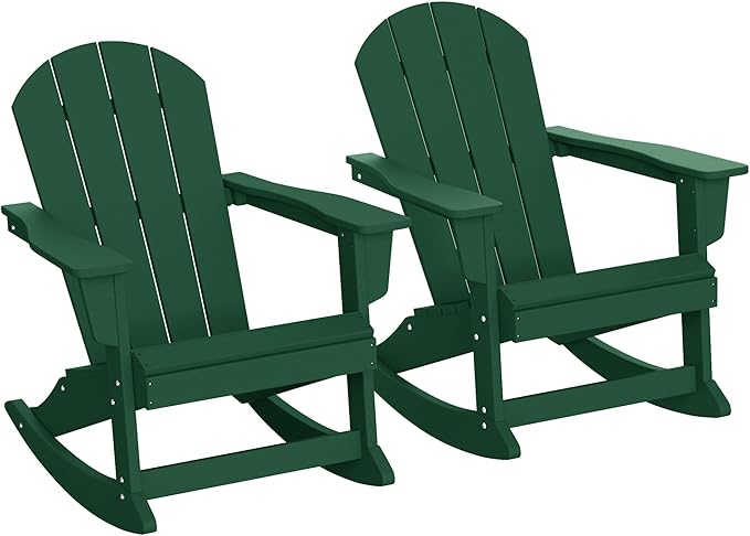 WestinTrends Malibu 2 Piece Set Outdoor/Patio Poly Adirondack Rocking Chairs (2 Seater), Dark Green