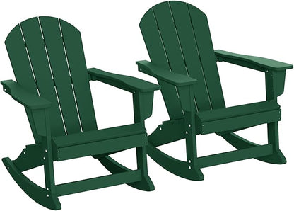 WestinTrends Malibu 2 Piece Set Outdoor/Patio Poly Adirondack Rocking Chairs (2 Seater), Dark Green