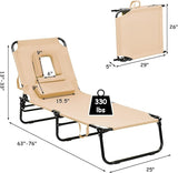 GYMAX Beach Lounge Chair, Sunbathing Chair Patio Lounge Chair Folding Adjustable Recliner with Hole for Face - Photo 3