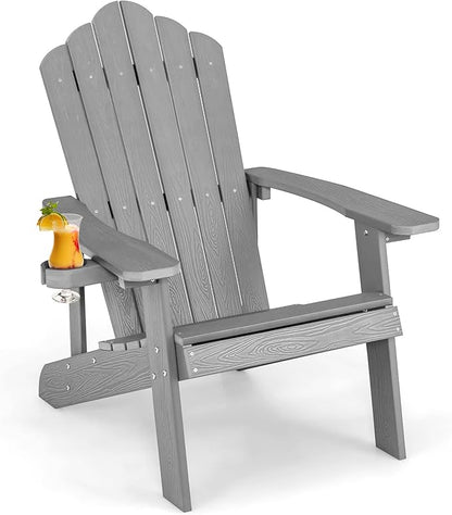 Giantex Outdoor Adirondack Chair - Oversized Patio Chairs w/Hidden Cup Holder, Realistic Wood Grain, 380 LBS Weight Capacity, Weather Resistant Firepit Chairs for Backyard, Garden (1, Light Grey)