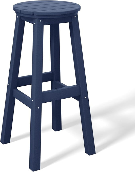 Costaelm 29" Height Outdoor Bar Stools, All-Weather Bar Stools, Adirondack Poly Patio Round Bar Stool for Patio, Deck, Kitchen Counter and Garden, Navy Blue