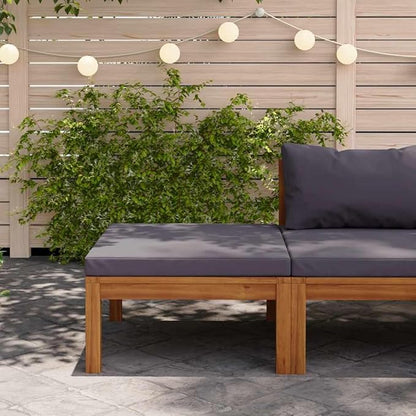 Dark Grey Solid Acacia Wood Footrest with Polyester Cushion, Modern Square Modular Design for Indoor and Outdoor Lounge Seating Comfort