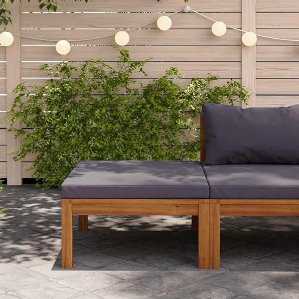 Dark Grey Solid Acacia Wood Footrest with Polyester Cushion - Photo 1