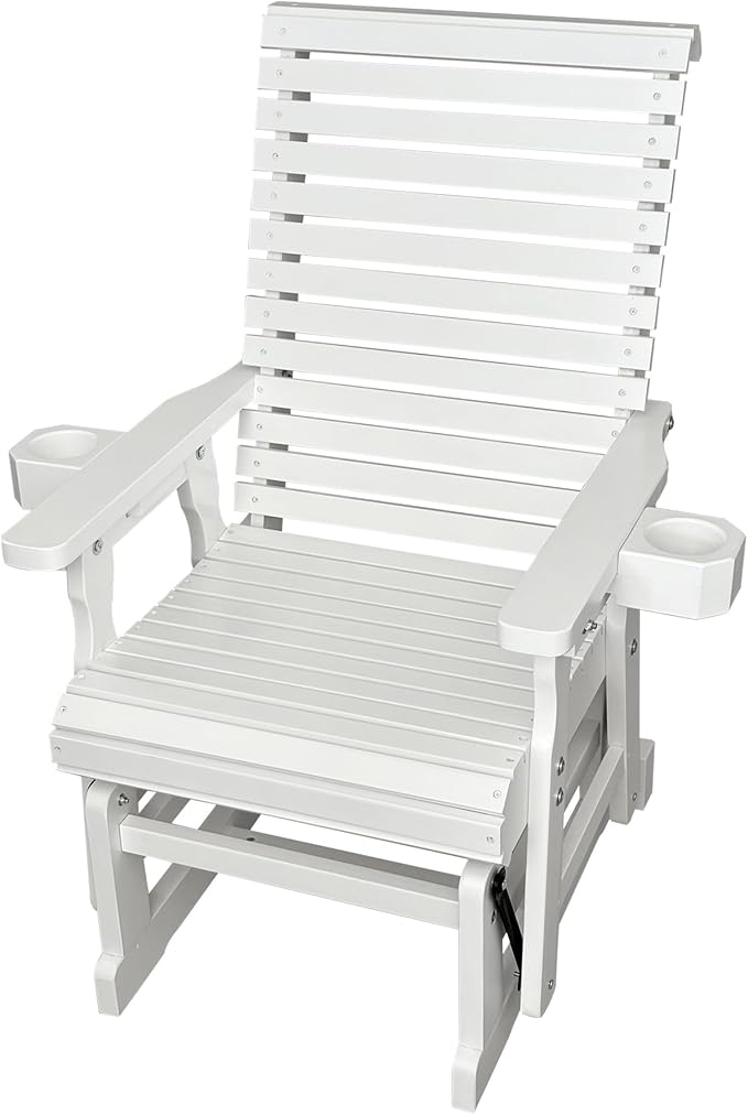 Fortune Candy Wooden Patio Glider for One Person, with High Backrest and Deep Contoured Seat, Solid Fir Wood - Photo 7