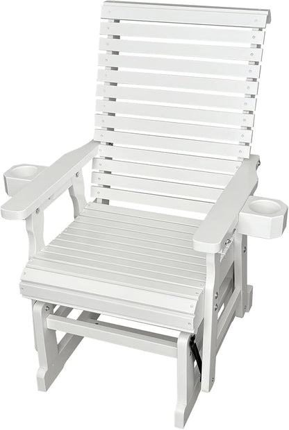 Fortune Candy Wooden Patio Glider for One Person, with High Backrest and Deep Contoured Seat, Solid Fir Wood, Heavy Duty 600 LBS (White, 1-Seater)