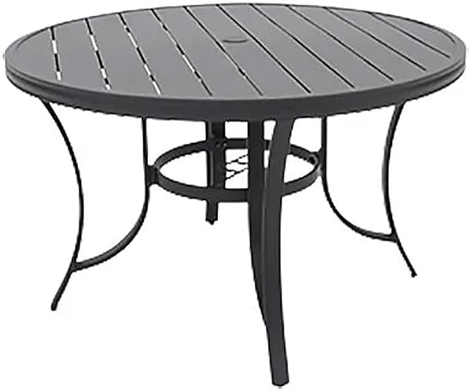 Four Seasons Courtyard Palermo Aluminum Slat Top Dining Table with Umbrella Hole and C Spring for Kitchen and Dining Room Tables, Gray