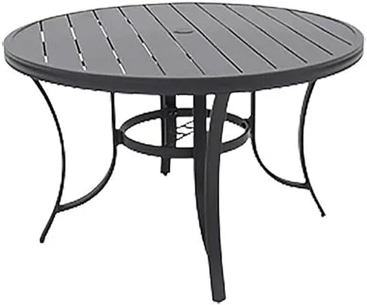Four Seasons Courtyard Palermo Aluminum Slat Top Dining Table with Umbrella Hole and C Spring for Kitchen and Dining Room Tables, Gray