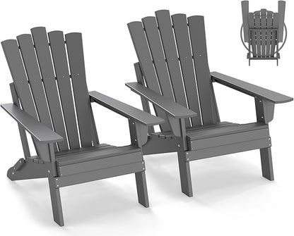 GREENVINES Folding-Adirondack-Chairs-Set-of-2 | HDPE Plastic | Throne Series | Fire Pit Chair | All Weather | for Outdoor Patio Deck Backyard Poolside | Grey
