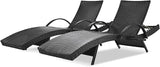 80'' Outdoor Wicker Chaise Lounge Chairs Set of 2, Patio Rattan Reclining Chair with Pull-Out Side Table - Photo 1