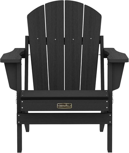 SERWALL Foldable Adirondack Chair Set of 4 for Patio Garden Outdoors Fire Pit-Black