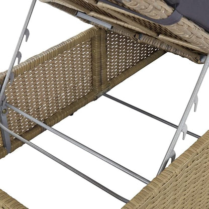 Adjustable Brown Rattan Chaise Lounge 77.9"x23.6" Foldable Outdoor Recliner with PE Rattan & Cushion for Poolside, Patio, Garden & Sunbathing