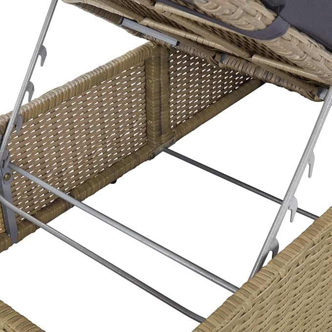 Adjustable Rattan Sunlounger 77.9"x23.6"x32.9", Foldable Outdoor Chaise Lounge with Cushion & Steel Frame, Lightweight for Patio Pool