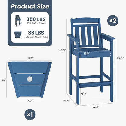 Soohow Tall Adirondack Chairs Set of 4, HDPE Adirondack Bar Stools with Connecting Tray, Bar Height Adirondack Chair Patio Barstool, Ideal All Weather Tall Patio Chair for Balcony, Poolside, Backyard