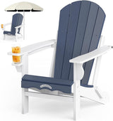 Folding Adirondack Chair –Recyclable HDPE Outdoor Adirondack Patio Chair with Cup Holder, Wood Texture & Umbrella Hole - Photo 1