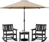 SERWALL Outdoor Rocking Chairs Set of 2 with 1 Side Table & 9ft Patio Umbrella - Photo 1