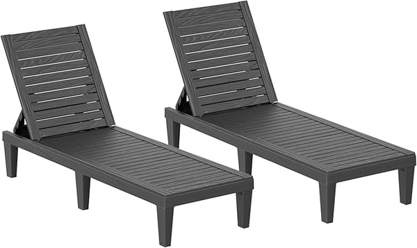 2 Patio Lounge Chair, Resin Outdoor Chaise Lounge with Waterproof Design & Lightweight Frame - Photo 1