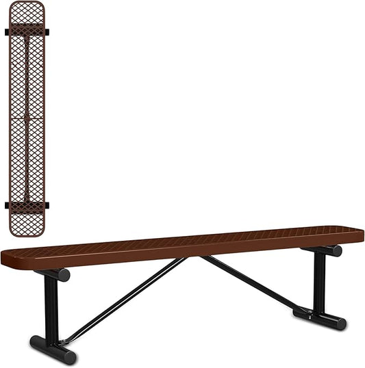 Leisure Craft Metal Outdoor Bench - 6 Foot Heavy Duty Backless Bench Seating for Garden, Porch, Picnic, Park, Expanded Metal, Thermoplastic Coating, Commercial Grade Furniture Made in USA - Brown