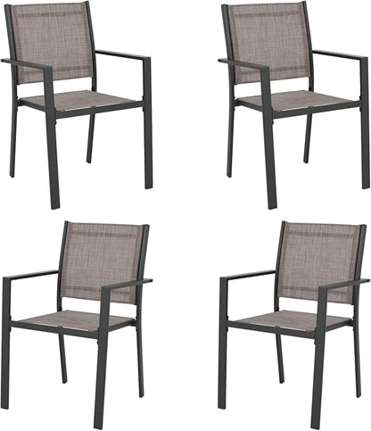 Patio Dining Chairs, All-Weather Textilene Outdoor Dining Chair Set of 4, Heavy-Duty Stackable Minimalist Outdoor Chairs with Armrest, Patio Chairs for Lawn Deck Pool, Brown