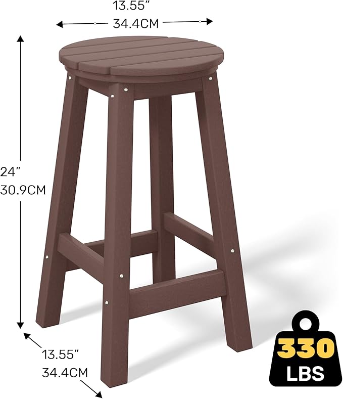 Costaelm 24" Height Outdoor Bar Stools, All-Weather Bar Stools, Adirondack Poly Patio Round Bar Stool for Patio, Deck, Kitchen Counter and Garden, Dark Brown