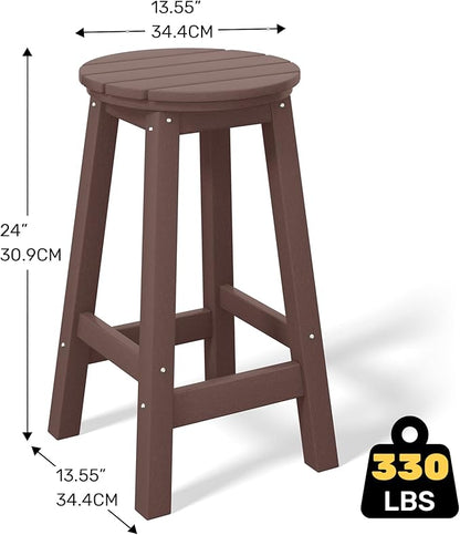 Costaelm 24" Height Outdoor Bar Stools, All-Weather Bar Stools, Adirondack Poly Patio Round Bar Stool for Patio, Deck, Kitchen Counter and Garden, Dark Brown