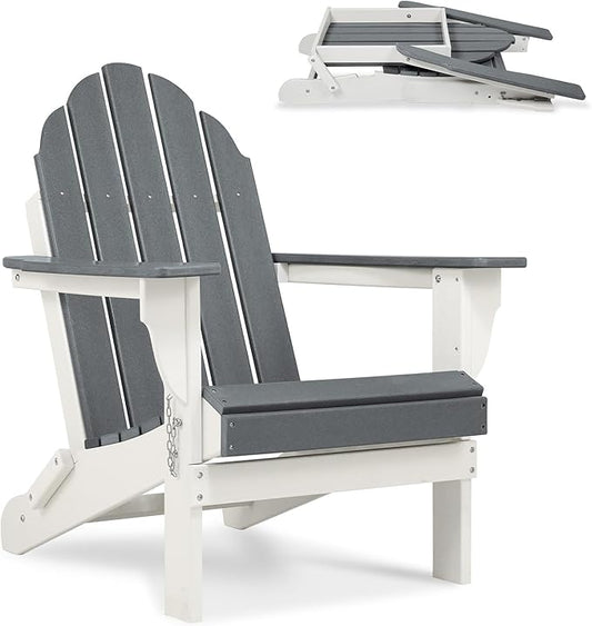 Aoodor HDPE Outdoor All-Weather Folding Adirondack Chair for Patio, Garden, Backyard, Lawn, Fire Pit, Gray