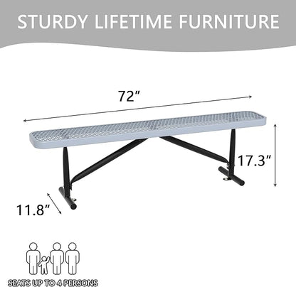 6 Ft Metal Park Benches for Outside, Outdoor Backless Bench with Thermoplastic Coating, Portable Frame, Commercial Expanded Metal Mesh Bench for Shopping Mall, Store, Park, Patio, Deck, Grey