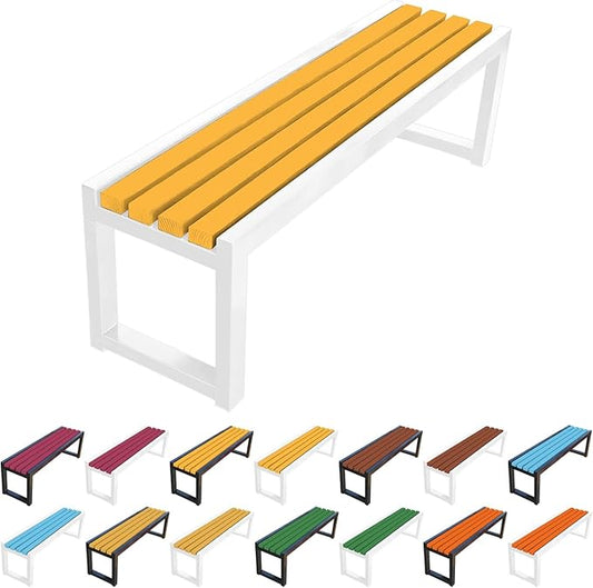 Garden Bench for Outdoors, Weatherproof Patio Bench Wooden Benches 2-Person Backyard Seat Backless Seat with Metal Frame for Park Backyard Entryway 3.3ft 3.9ft 4.9ft 5.9ft(Yellow White,3.93ft)