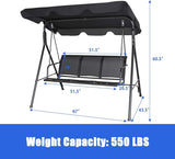 TANGKULA 3 Person Patio Swing, Steel Frame with Polyester Angle Adjustable Canopy, All Weather Resistant Swing Bench - Photo 5