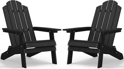 MXIMU Folding Adirondack Chair for Outdoor: Easy to Assemble and Comfortable Adirondack Chairs Set of 2 - All Weather Composite Plastic Chair for Outside Fire Pit Patio Lawn Garden Backyard Use(Black)