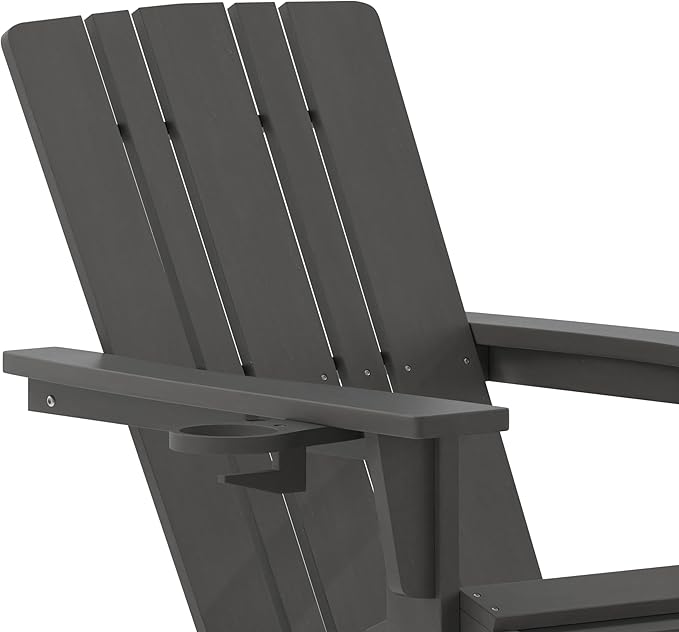 Taylor & Logan Hedley Adirondack Chair with Cup Holder and Pull Out Ottoman, All-Weather HDPE Indoor/Outdoor Lounge Chair in Gray