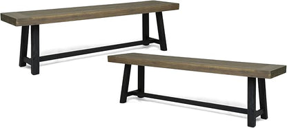 Merax 2-Piece Acacia Wood Outdoor Benches Set, 63" Rustic Patio Bench with Sandblast Gray Finish and H-Stretcher Design, Solid Hardwood Garden Bench for Dining, Porch, Fire Pit, Grey+Black