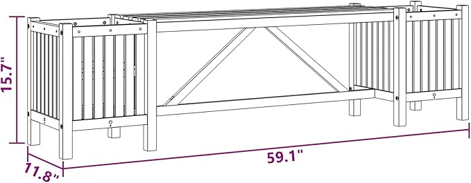 Garden Bench with 2 Planters 59.1"x11.8"x15.7" Solid Acacia Wood