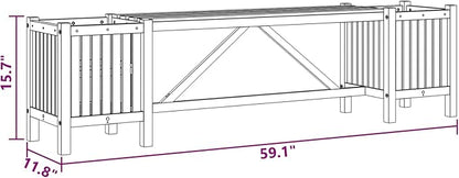 Garden Bench with 2 Planters 59.1"x11.8"x15.7" Solid Acacia Wood
