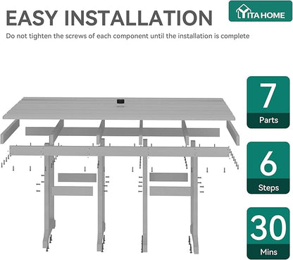 YITAHOME HDPE Patio Dining Table for 6, 71" Outdoor Dining Table w/Max Bearing 165 LBS, All Weather Rectangular Patio Table w/1.57" Umbrella Hole for Backyard Garden Lawn, Gray