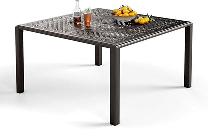 PHI VILLA Aluminum Patio Dining Tables for 8 Person, 53" Square Outdoor Table with 2.1" Umbrella Hole, Lawn Garden Tables for Outside All Weather