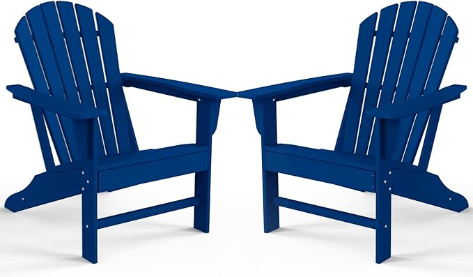 Farmhouse Adirondack Chair Set of 2, Poly Lumber Patio Chairs, Pre-Assembled Weather Resistant Outdoor Chairs for Pool, Deck, Backyard, Garden, Fire Pit Seating, Navy