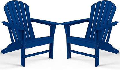 Farmhouse Adirondack Chair Set of 2, Poly Lumber Patio Chairs, Pre-Assembled Weather Resistant Outdoor Chairs for Pool, Deck, Backyard, Garden, Fire Pit Seating, Navy