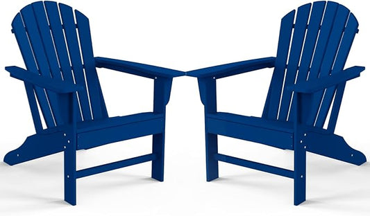Farmhouse Adirondack Chair Set of 2, Poly Lumber Patio Chairs, Pre-Assembled Weather Resistant Outdoor Chairs for Pool, Deck, Backyard, Garden, Fire Pit Seating, Navy