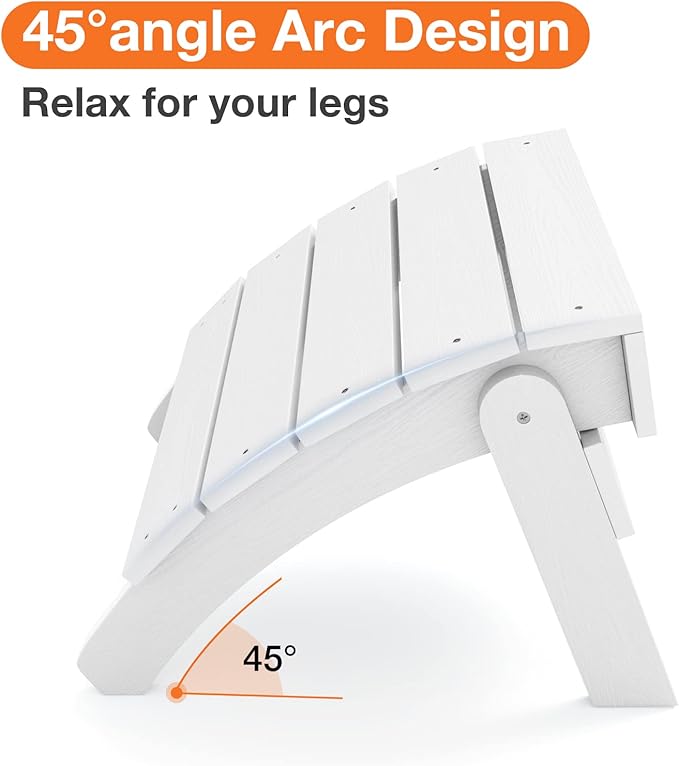 YEFU Adirondack Ottoman, Patio Foot Rest, Adirondack Foot Rest, Folding Adirondack Footstool, Weather Resistant for Adirondack Chair, Widely Used for Outdoor, Porch, Backyard, Garden, Fire Pits-White