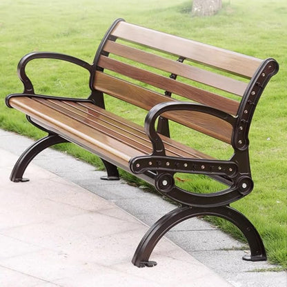 LITFAD Outdoor Bench Modern Park Bench with Corrosion Resistant Metal Frame, Light Brown Wooden Seating with Backrest, Garden Bench for Patio, Lawn, Yard, Porch - Type B, 71" L x 21.5" W x 29.5" H