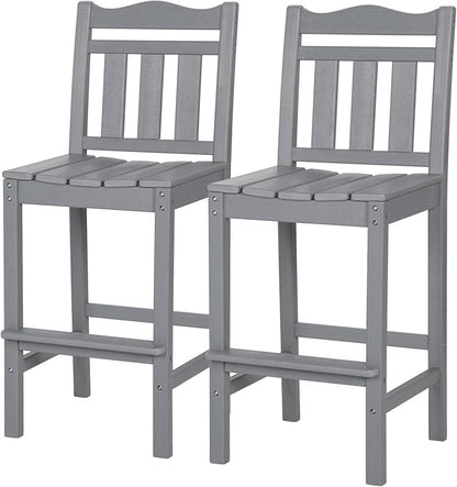 nalone Outdoor Bar Stools Set of 2, HDPE Tall Adirondack Chairs Bar Chairs, Weather Resistance Bar Height Chair for Balcony, Garden, Yard, Backyard (Grey, Bar Chairs Set of 2)