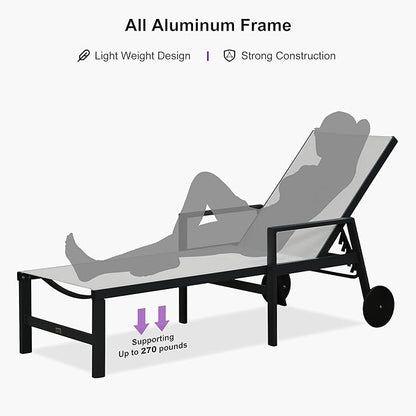 PURPLE LEAF Outdoor Chaise Lounge Set for 2 Aluminum Patio Chaise Lounger Chair with Armrest Adjustable Pool Chaise Lounge Chair for Beach Yard Poolside Table Included, Linen