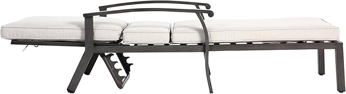 Beige Aluminium Cast Chaise Lounge Chair Outdoor, Patio Chaise Lounge Chair with Cushion, Tanning Lounges, with Level Adjustable Recliner for Poolside, Patio, Deck, Yard